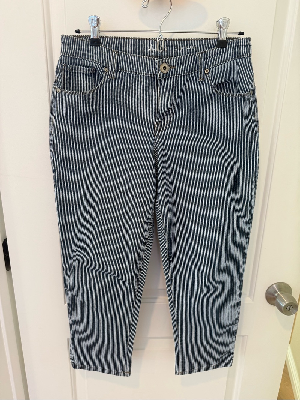 Style & Co. Blue and White Pinstripe Cropped Jeans